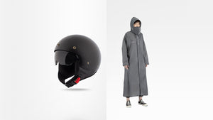 連身式雨衣騎士套組 - 迷霧黑安全帽